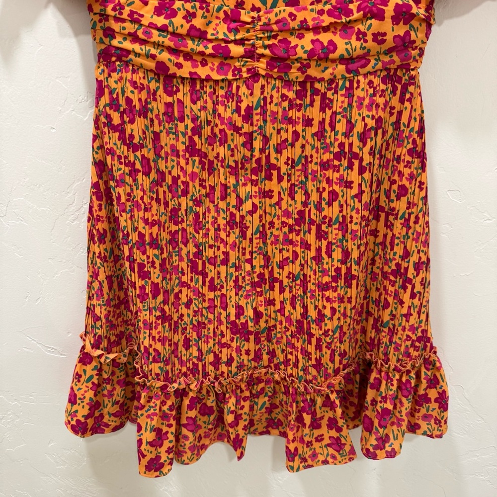 EUC Ivy City Co Bright Orange Pink Floral Pleated Dress Knee Length Women's 8 - Picture 5 of 14